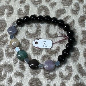 Fancy & Black Jasper Natural Crystal Gemstone Stretch Bracelet